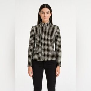Lauren Ralph Lauren Black White Houndstooth 100% Lambswool Moto Jacket Medium